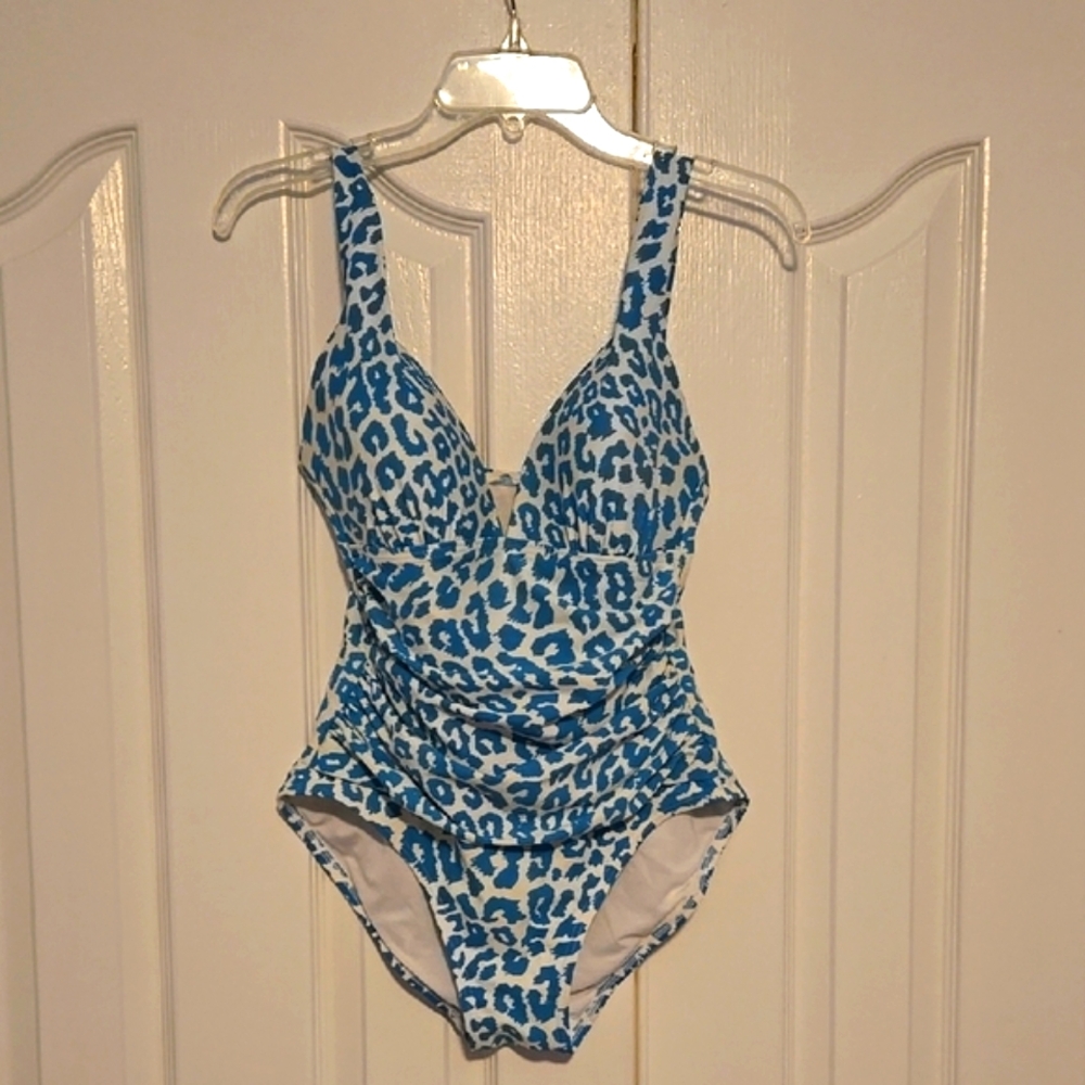 Calvin Klein Blue Leopard Print One Piece Swimsuit
